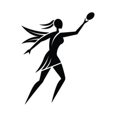 Elegant black and white vector illustration of a female athlete playing with an oval ball with dynamic motion