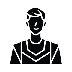 Black and white minimalist illustration of a person in a geometric design depicting a modern human character