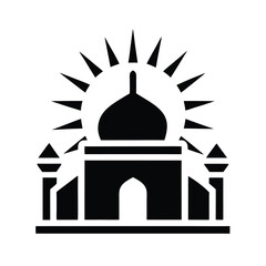 Vector illustration of a beautiful mosque with a dome and stylized sun rays a symbol of faith
