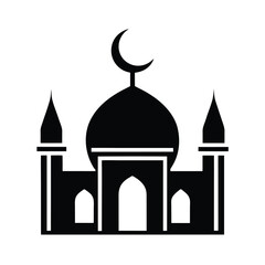 Black and white mosque silhouette representing islam and islamic architecture against a white background