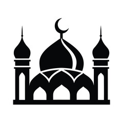 Vector illustration of a stylized mosque silhouette with a crescent moon representing islamic faith