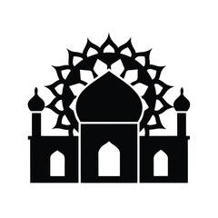 Black silhouette of a detailed mosque with ornamental elements depicting islamic architecture and cultural design