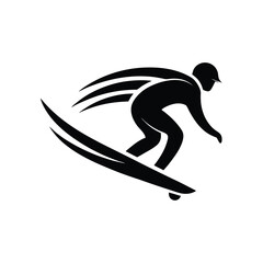 Black and white surfer silhouette riding a wave representing action and extreme sport