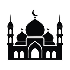Black and white silhouette of a beautiful mosque illustration representing islamic architecture and religious symbolism