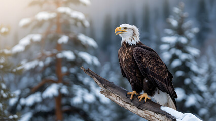 American bald eagle, a majestic bird of prey, perches wild on a branch