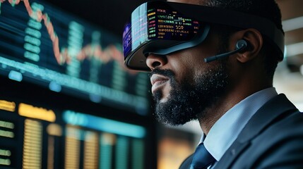 A finance executive using augmented reality to visualize real time stock market data – high-quality AI image
