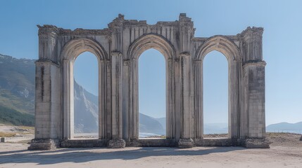 Obraz premium Ancient Stone Arch Ruin Coastal Landscape View