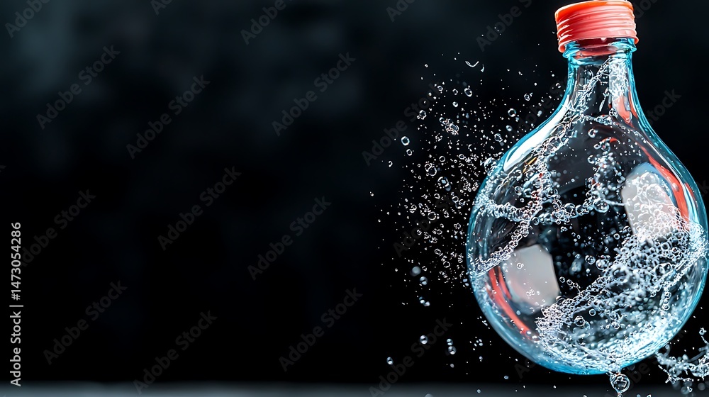Poster transparent water bubble floating with reflection on dark background