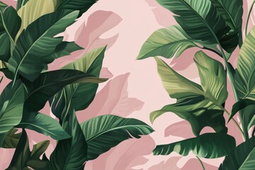 Tropical Leaf Design on Pink Background