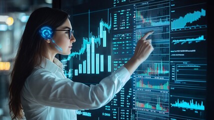 Stock photo concept: A financial analyst using ai driven data dashboards to predict stock market trends