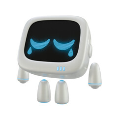 Cute robot 3D character with a crying and broken heart gesture. 3D render.