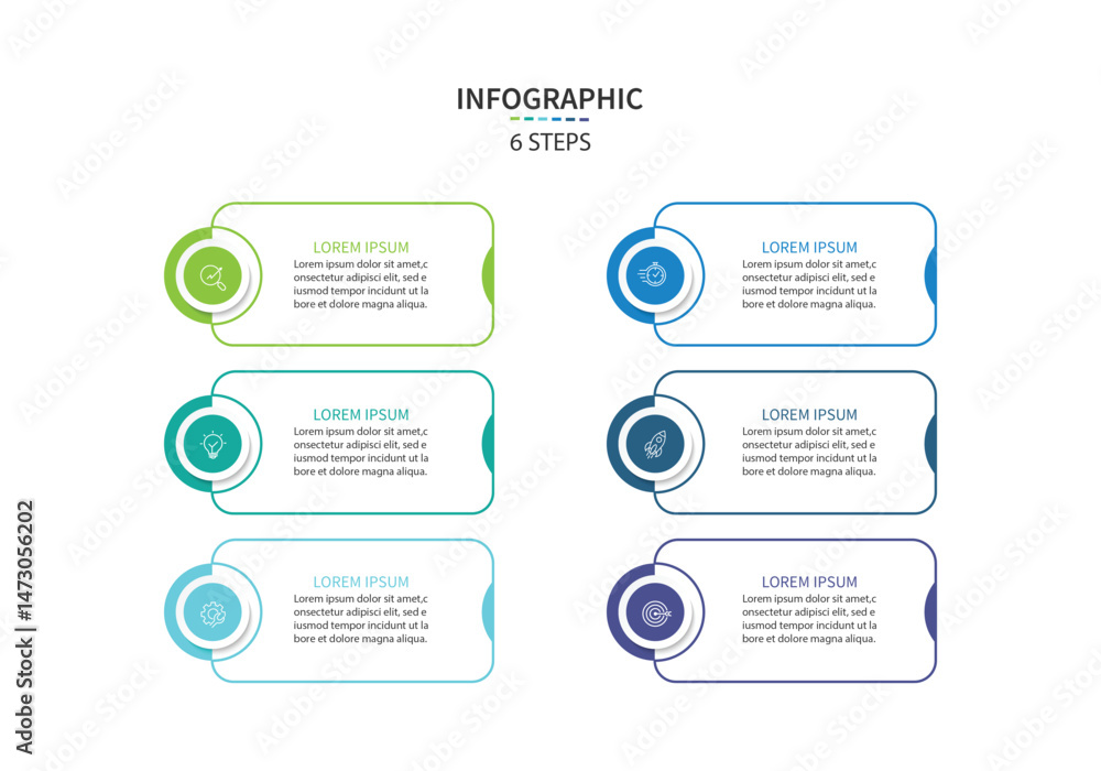 Poster infographic labels with icons and 6 options or steps. suitable for process diagrams, presentations, 