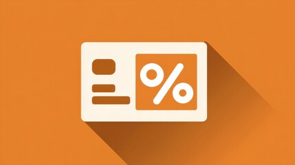 Flat Icons Depicting Credit Card and Percent Symbol on Vibrant Orange Background Conveying Financial Themes and Transactions