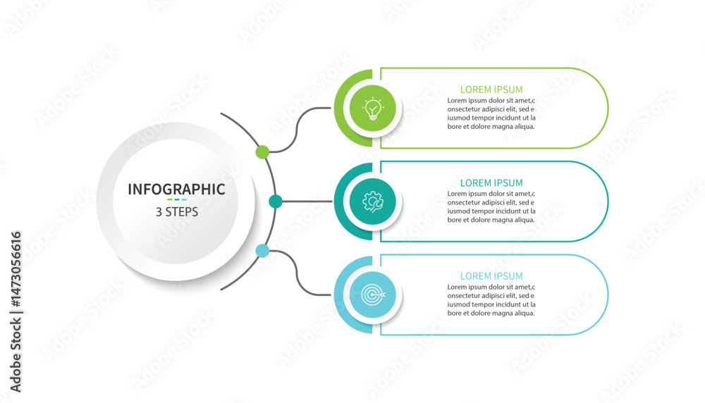 Poster vector infographic label design with circle infographic template design and 3 options or steps.