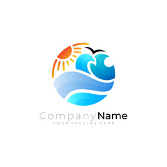Fototapeta premium beautiful and clean beach logo in circle, beach tourism icon