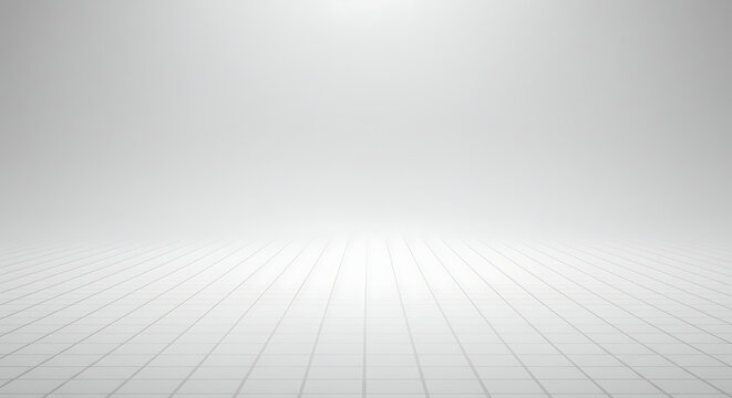 Abstract white gradient background with tiled floor perspective. Minimalist modern design for presentations, web design and product placement.