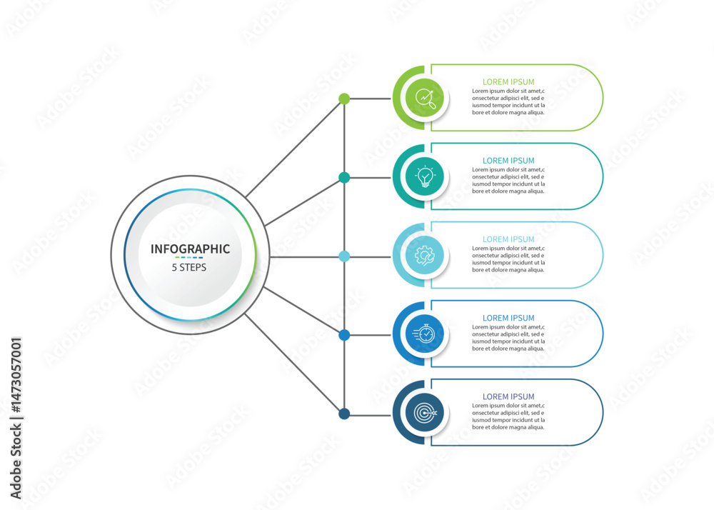 Poster vector infographic label design with circle infographic template design and 5 options or steps.