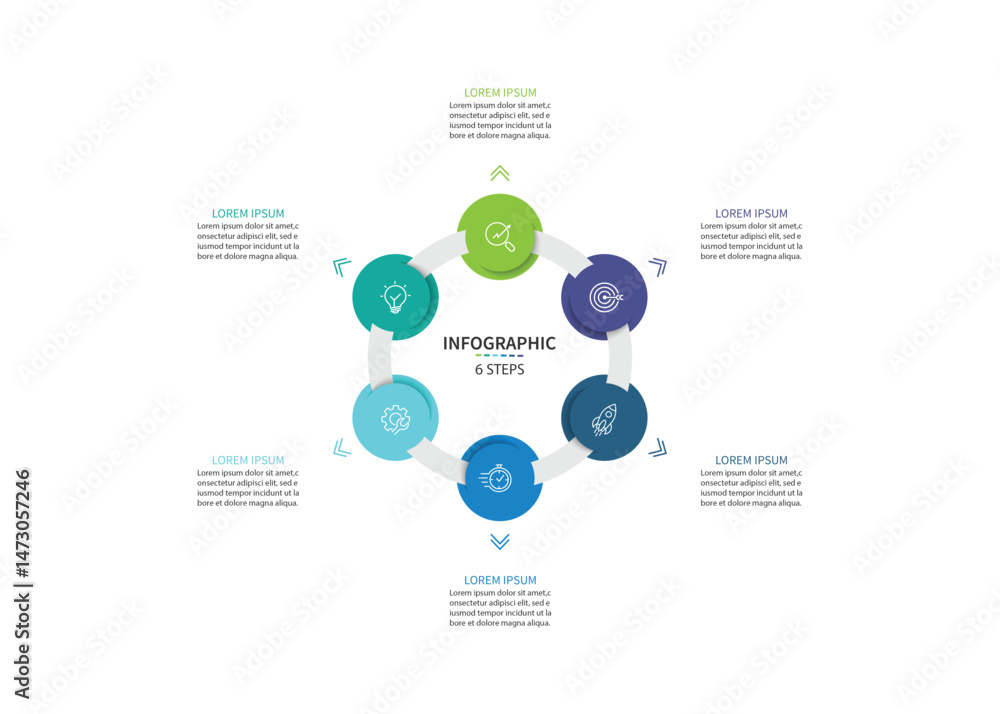 Poster vector infographic label design with circle infographic template design and 6 options or steps.
