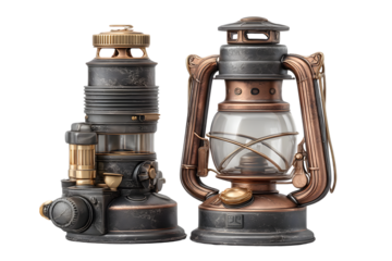 Vintage Oil Lamps Antique Lighting Steampunk Style Retro Decor Metal and Glass Lanterns