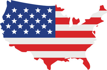 USA Independence Day Minimalist Map Vector Design with Stars and Stripes.
