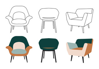 Illustration chair cozy line art unique design