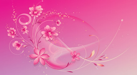 Floral arrangement: A vibrant, artistic blend of pink flowers and swirling tendrils on a gradient pink backdrop creating a delicate feel.