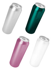 Tin cans in different colors isolated on white, set