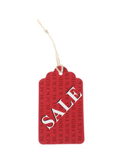 Red tag with word Sale isolated on white. Black Friday