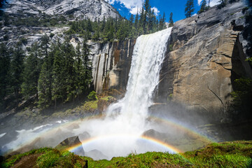 Yosemite National Park Vernal Falls, Nevada Falls, Emerald Pool, Mist Trail, and Charles Point in the Spring of 2025 with the stream and falls raging from snow melt