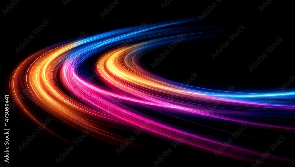 Poster a vibrant and colorful speed line on black background, symbolizing the fast motion of data transfer