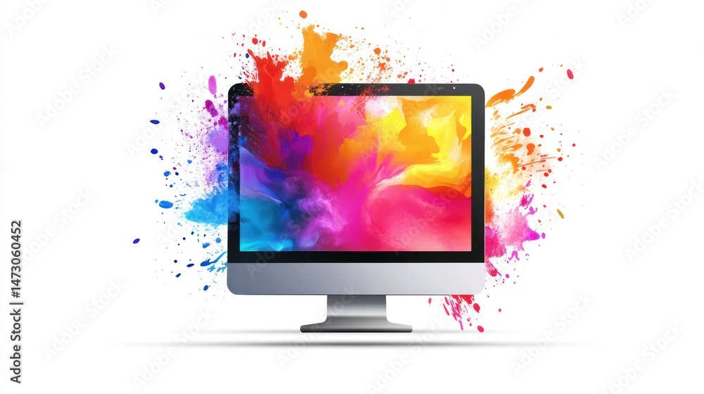 Poster colorful computer screen with vibrant splashes