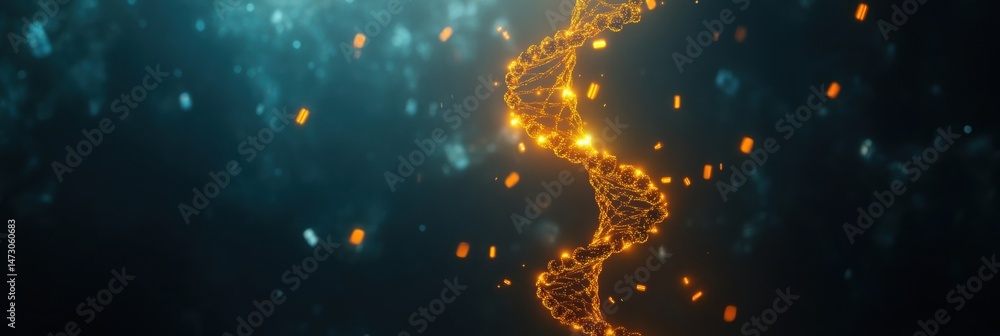 Poster glowing dna strand made of cryptocurrency symbols in a futuristic digital environment with glowing p