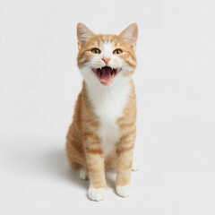 Obraz premium Ginger Cat Portrait: Happy Smiling Feline Friend with Adorable Whiskers, Curious Ears, Youthful Eyes, Fluffy Fur in Playful Movement - Funny Cuddly Pet Picture Showing Bright Lively Expression
