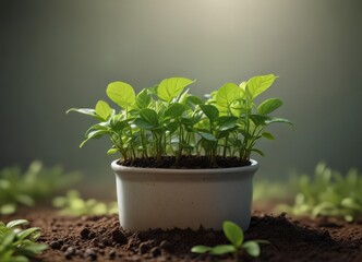 Vibrant green leaves cradle tiny coffee seedlings ,  green,  germination,  ecology