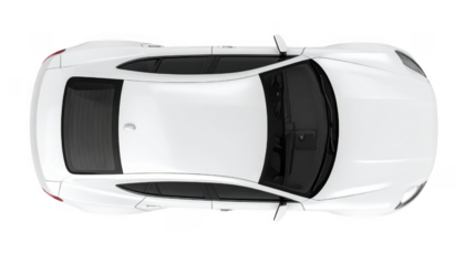 Top View of a Modern White Car on a White Background