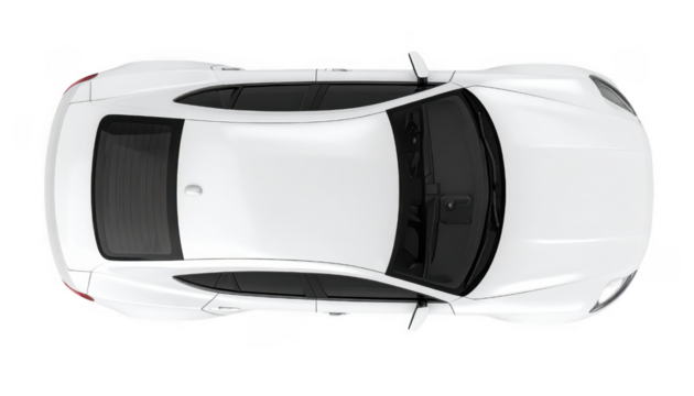 Top View of a Modern White Car on a White Background