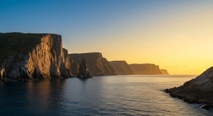 Coastal Cliffs at Sunset: Golden Hour Seascape