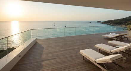 Obraz premium Luxury Ocean View Deck at Sunset