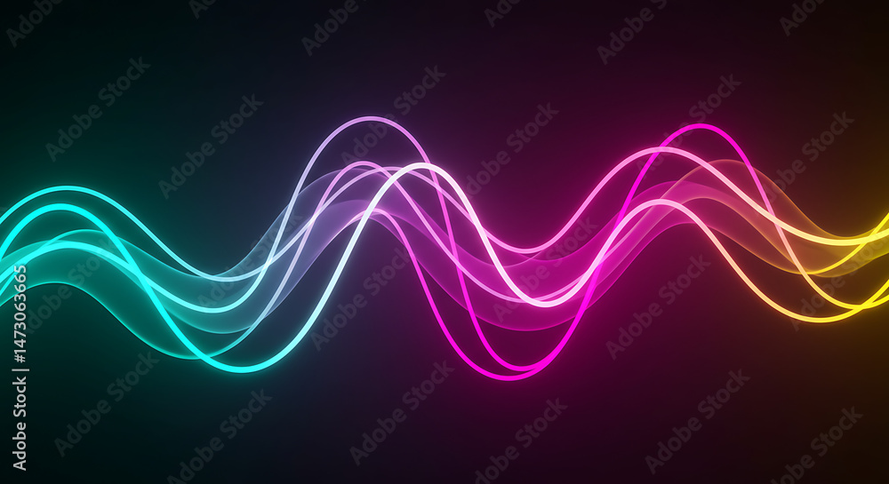 Aufkleber an abstract image featuring a series of undulating waves glowing in vibrant colors, transitioning fr