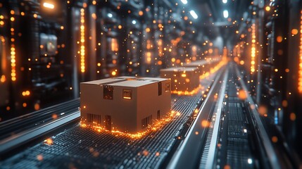 Automated package transport system in a futuristic warehouse