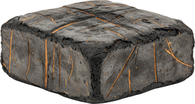Mysterious Dark Gray Cube with Intricate Carved Lines and Wooden Inclusions