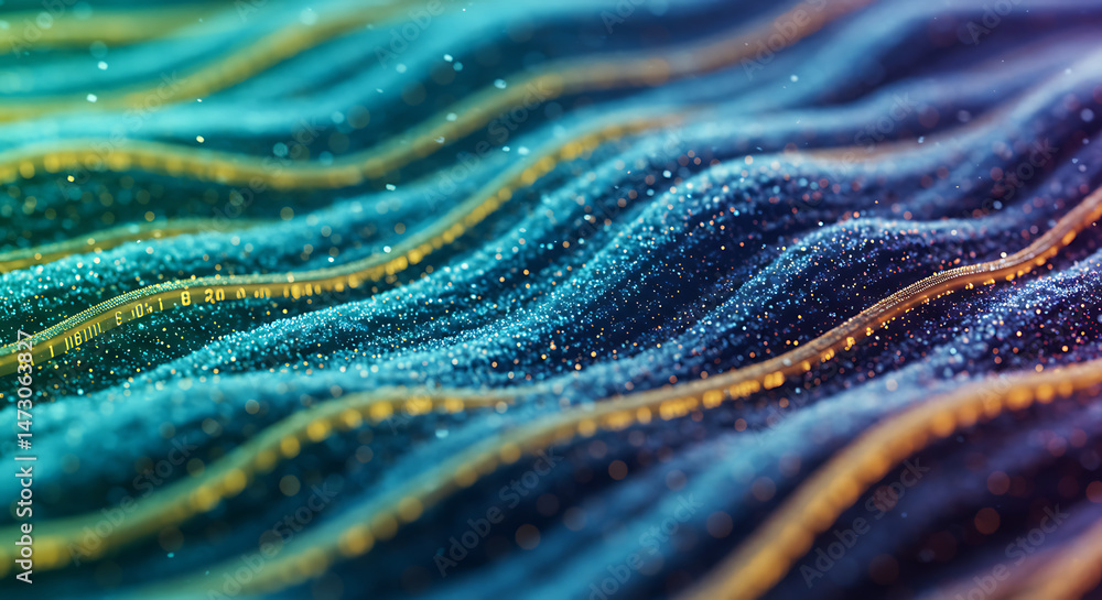 Aufkleber abstract data streams shimmer in teal and gold, flowing like digital currents, creating an immersive