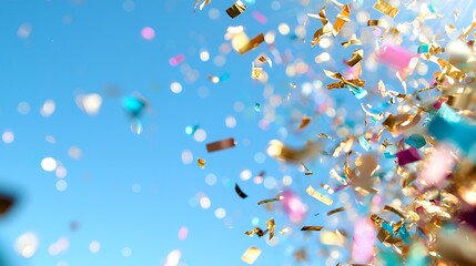 Colorful confetti floating in the sky a celebration of happiness