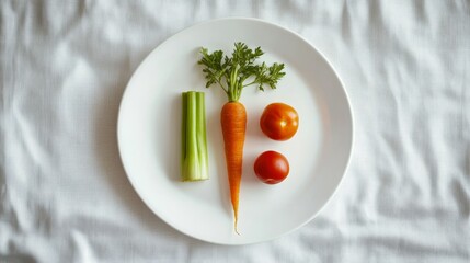 A vegetable on a white plate and tablecloth.