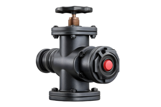 Industrial Valve with Red Button and Handle for Plumbing and Machinery Applications