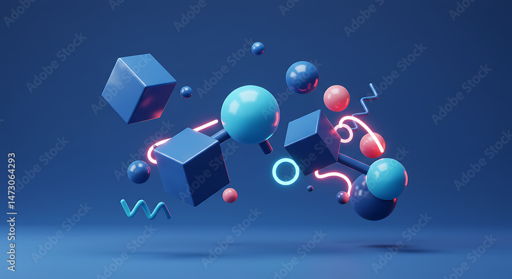 Poster white background bowling pins and a ball create a 3d digital symbol of global network connection and