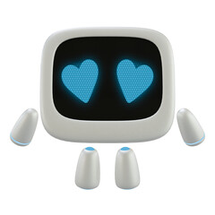 Cute robot 3D character with a falling in love face gesture. 3D render.
