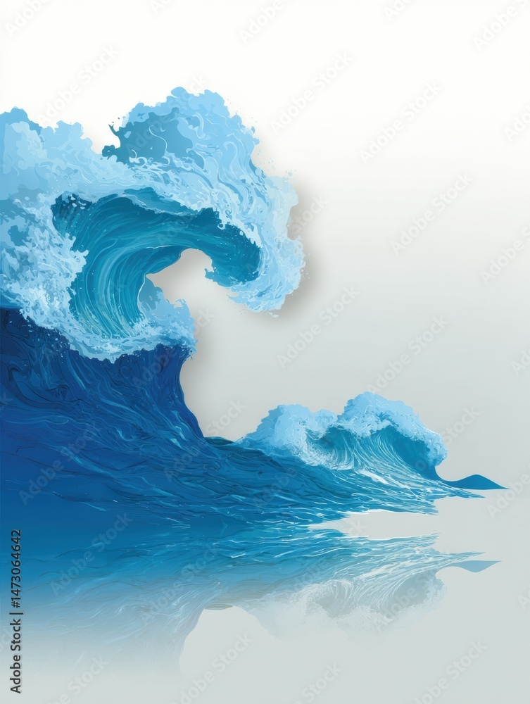 Aufkleber ocean wave illustration blending into a calm solid banner zone, showcasing vibrant blues and fluid d