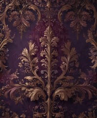 Classic damask, swirling foliage, deep jewel tones, opulent design, shadow, floral