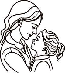 A loving mother and daughter embrace in a black and white line art illustration representing family bonds